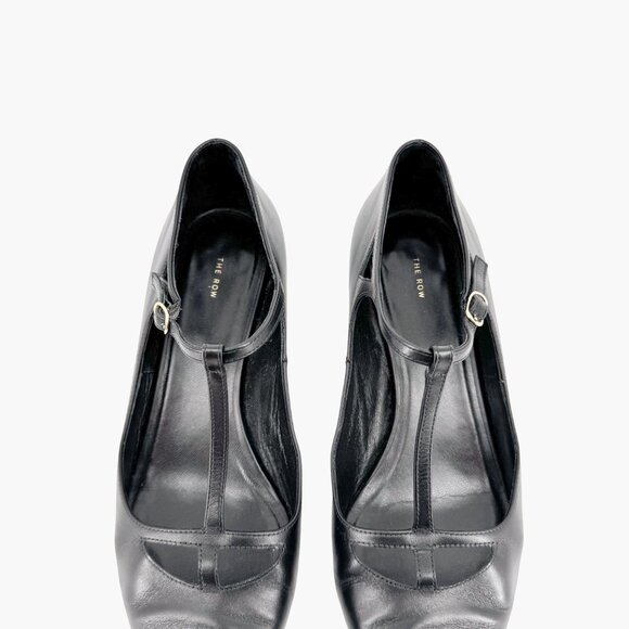 The Row Cyd Mary Jane Kitten Pumps Size 39 US 9 Black Leather Pointed Low Heel - Picture 4 of 16